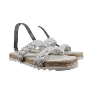 Marc Fisher Shoes Womens 9.5 Sandal Slides Woven Double Strap Espadrille White